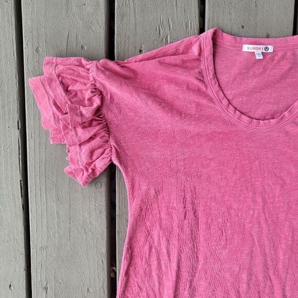 Sundry Casiano T Shirt Dress Ruffle Sleeve Pullover Crew Neck Solid Pink Size S - Picture 4 of 8